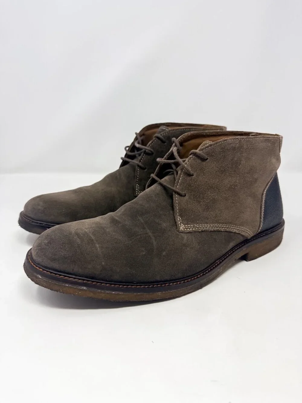 ECCO Suede Pebbled Leather Chukka Ankle Boots Men's 11.5 Brown Crepe Soles